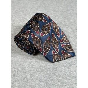 Vintage Stonehenge 100% Silk Foulard Geometric Tie Blue‎ Handmade Necktie USA